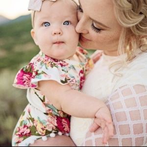 White Floral Romper with Matching Headband